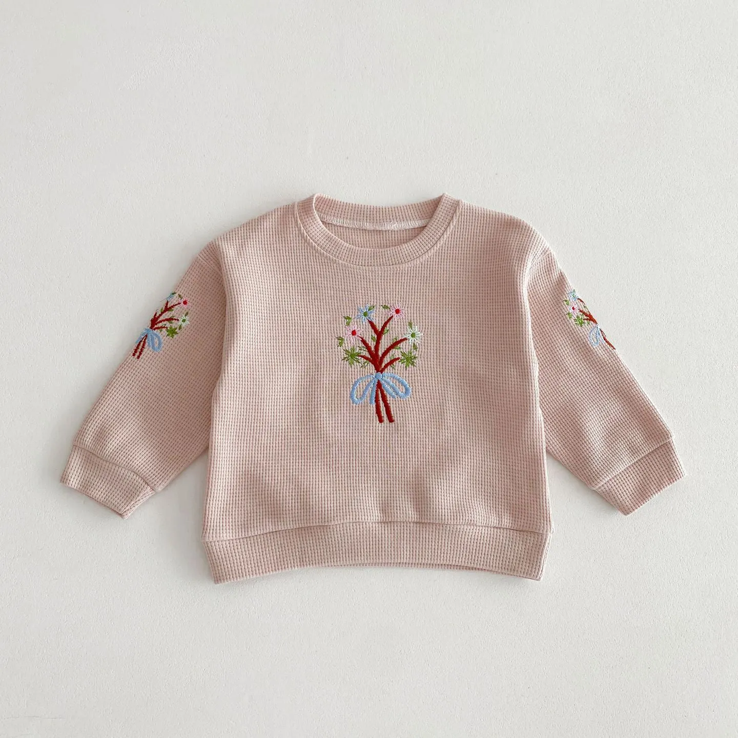 2 Pieces Set Baby Kid Girls Flower Embroidered Tops And Solid Color Pants Wholesale 240111105