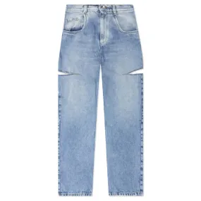 5 Pockets High Rise Baggy Cut Out Jeans - Blue