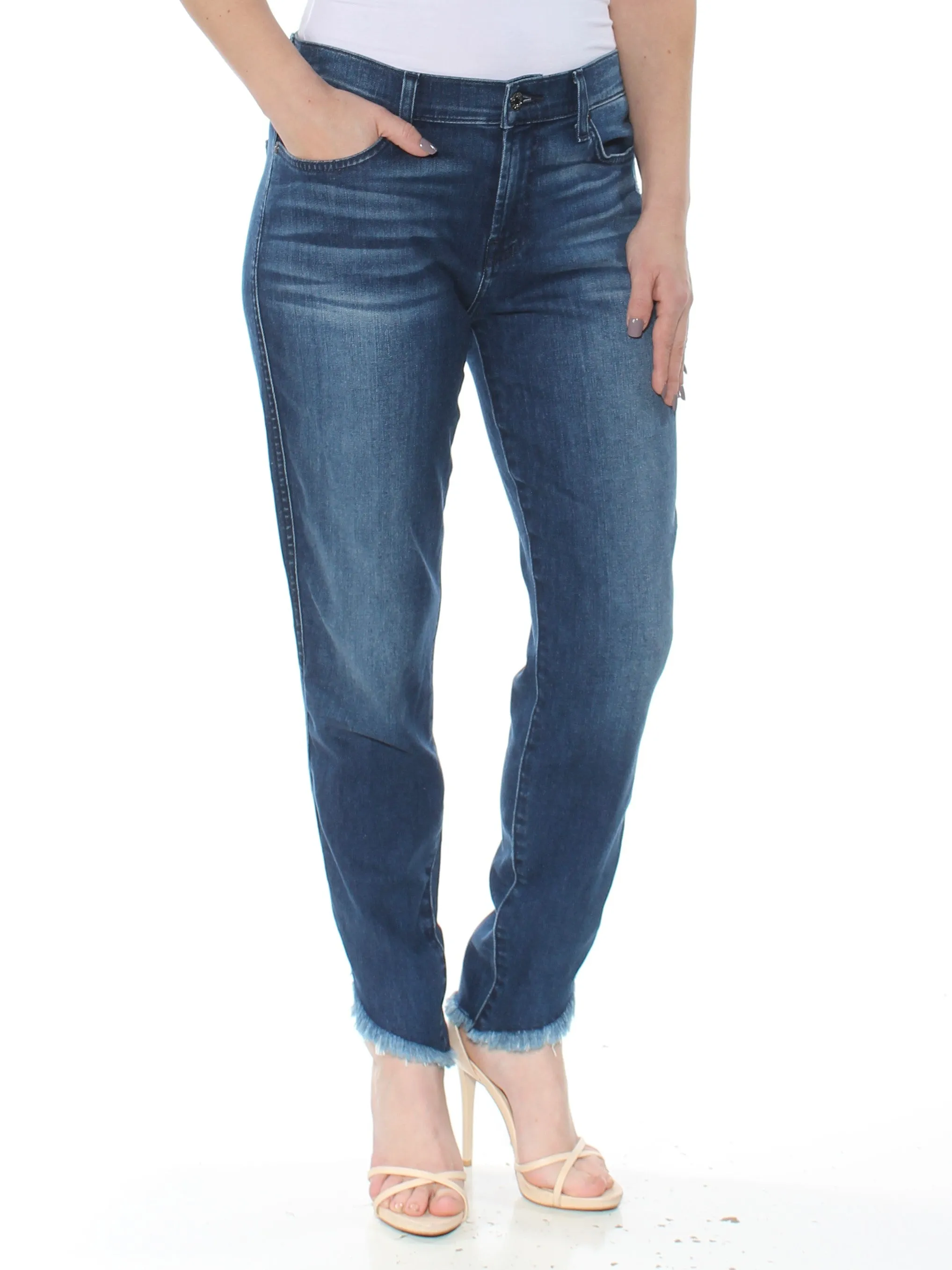 7 FOR ALL MANKIND Womens Blue Frayed Jeans