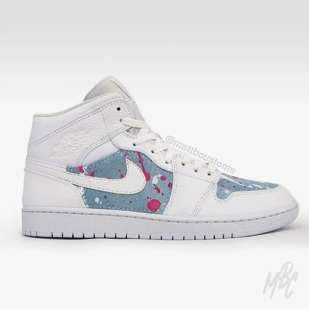 Acid Wash Paint Splat Denim - Jordan 1 Mid Custom