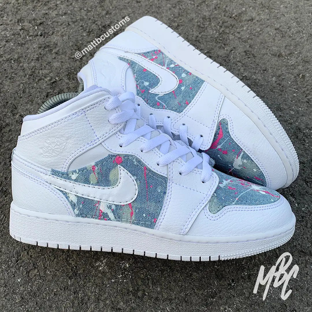 Acid Wash Paint Splat Denim - Jordan 1 Mid Custom