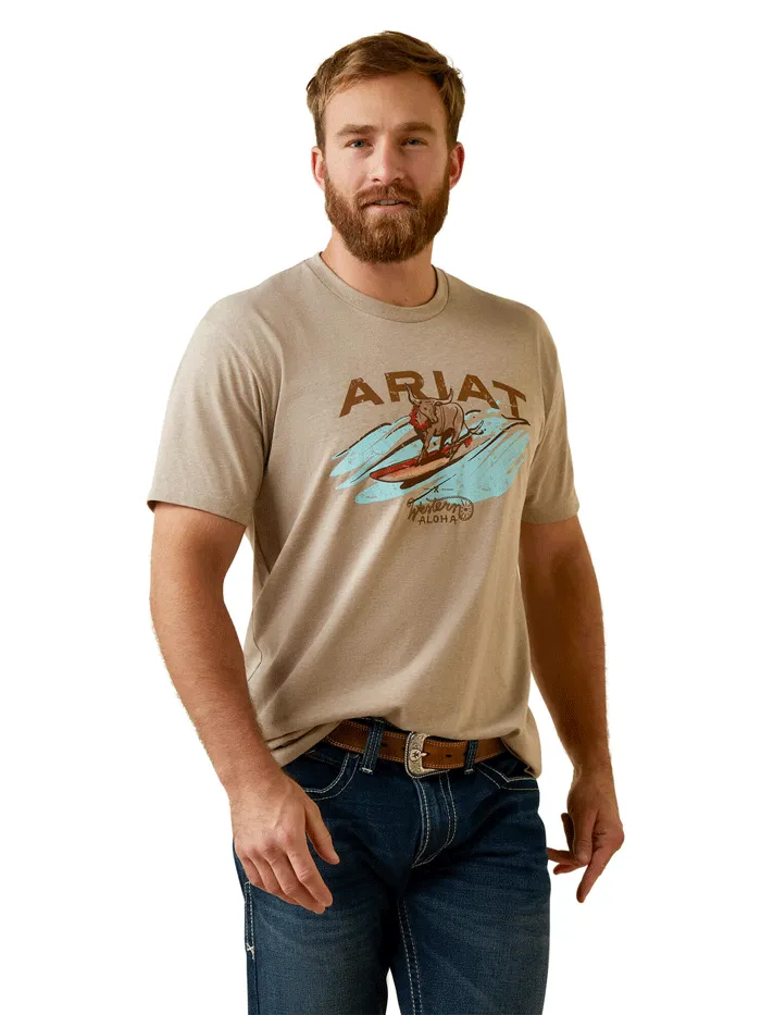 Ariat 10044012 Mens Surf And Turf Western Aloha T-Shirt Oatmeal Heather