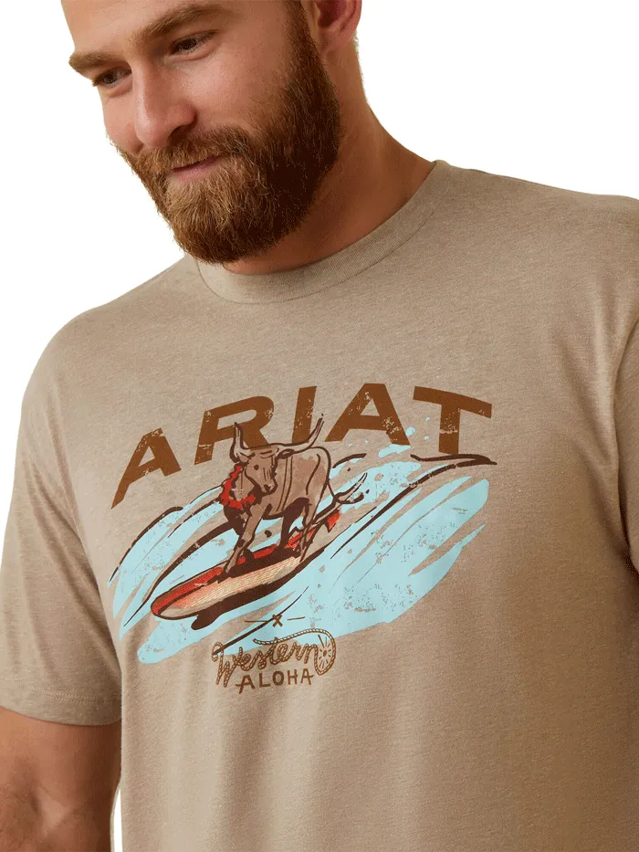 Ariat 10044012 Mens Surf And Turf Western Aloha T-Shirt Oatmeal Heather