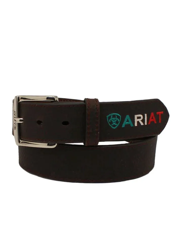 Ariat A10389282 Mens Mexico Flag Logo Leather Belt Rowdy Brown