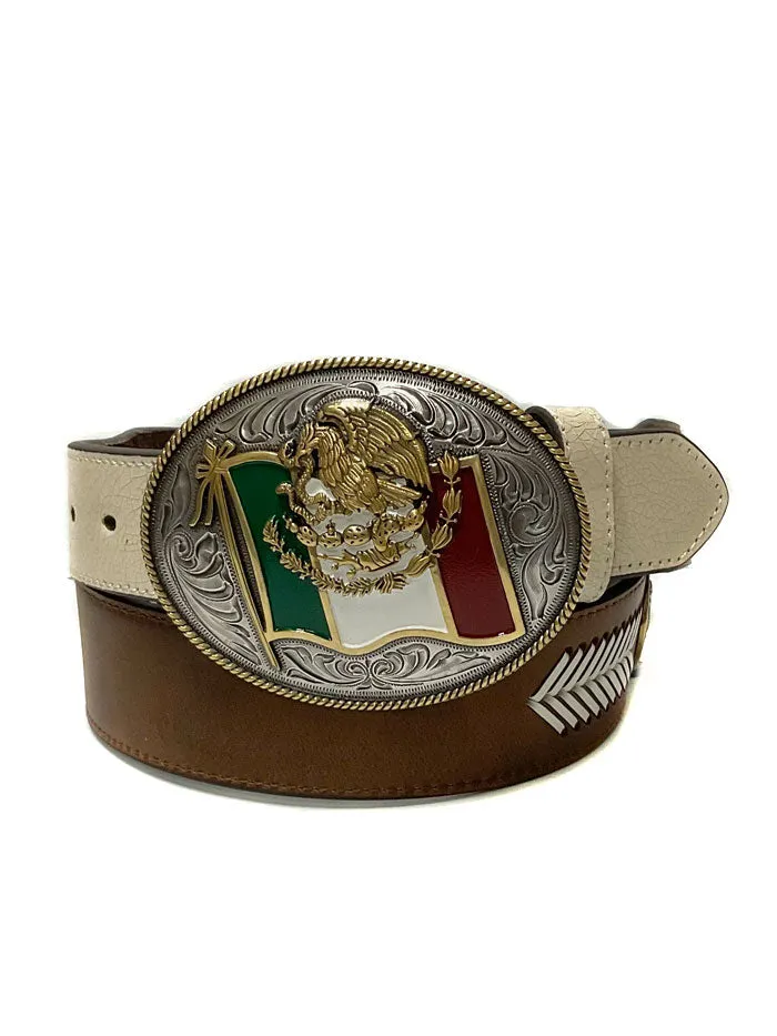 Ariat A1040002 Mens Mexico Flag Buckle And Conchos Leather Belt Brown