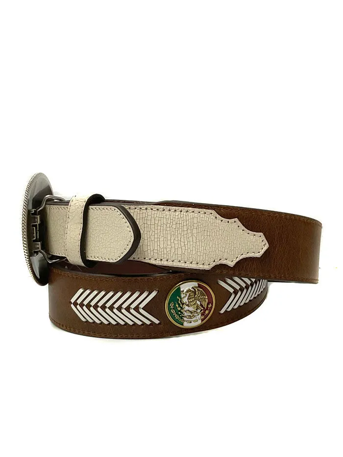 Ariat A1040002 Mens Mexico Flag Buckle And Conchos Leather Belt Brown