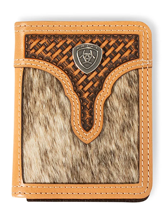 Ariat A3561848 Mens Calf Hair Basket Weave Bifold Wallet Natural