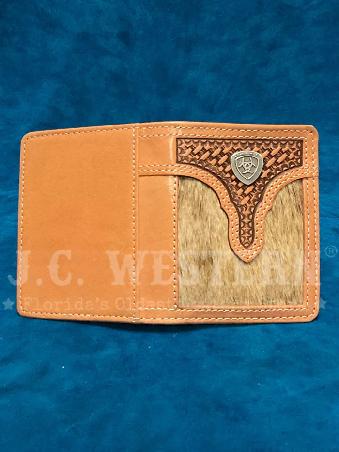 Ariat A3561848 Mens Calf Hair Basket Weave Bifold Wallet Natural