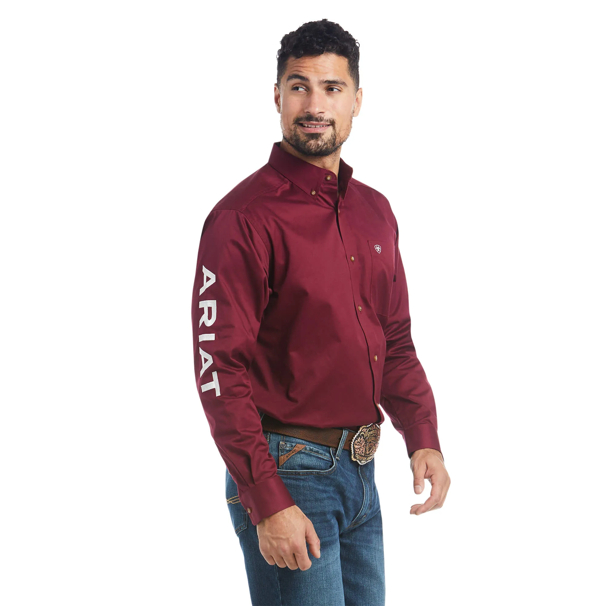 Ariat Mens Burgundy Team Logo Twill Classic Fit Long Sleeve Shirt