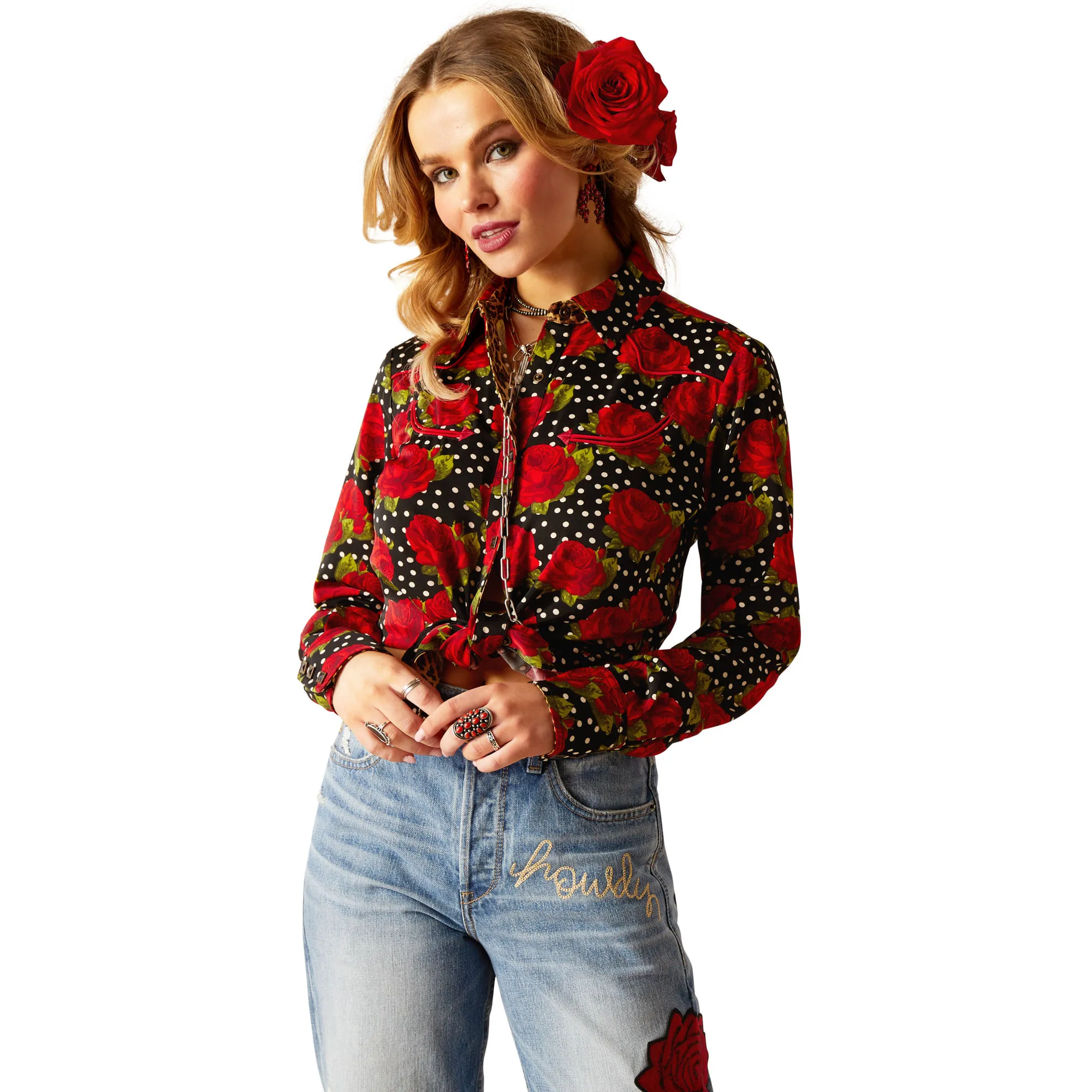 Ariat Womens Retro Rose Rodeo Quincy Long Sleeve Shirt