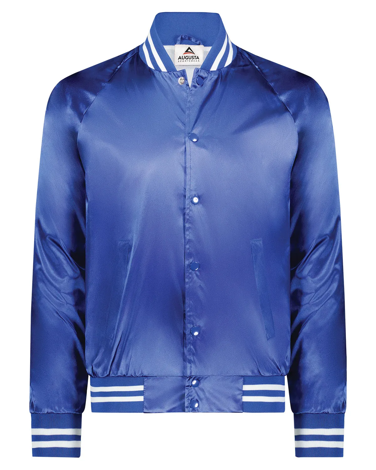 Augusta Sportswear 3610 Satin Baseball Jacket Striped Trim SKU: 3610