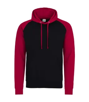 Awdis Just Hoods Adults Unisex Two Tone Hooded Baseball Sweatshirt/Hoodie (Jet Black/Fire Red) - UTRW3928