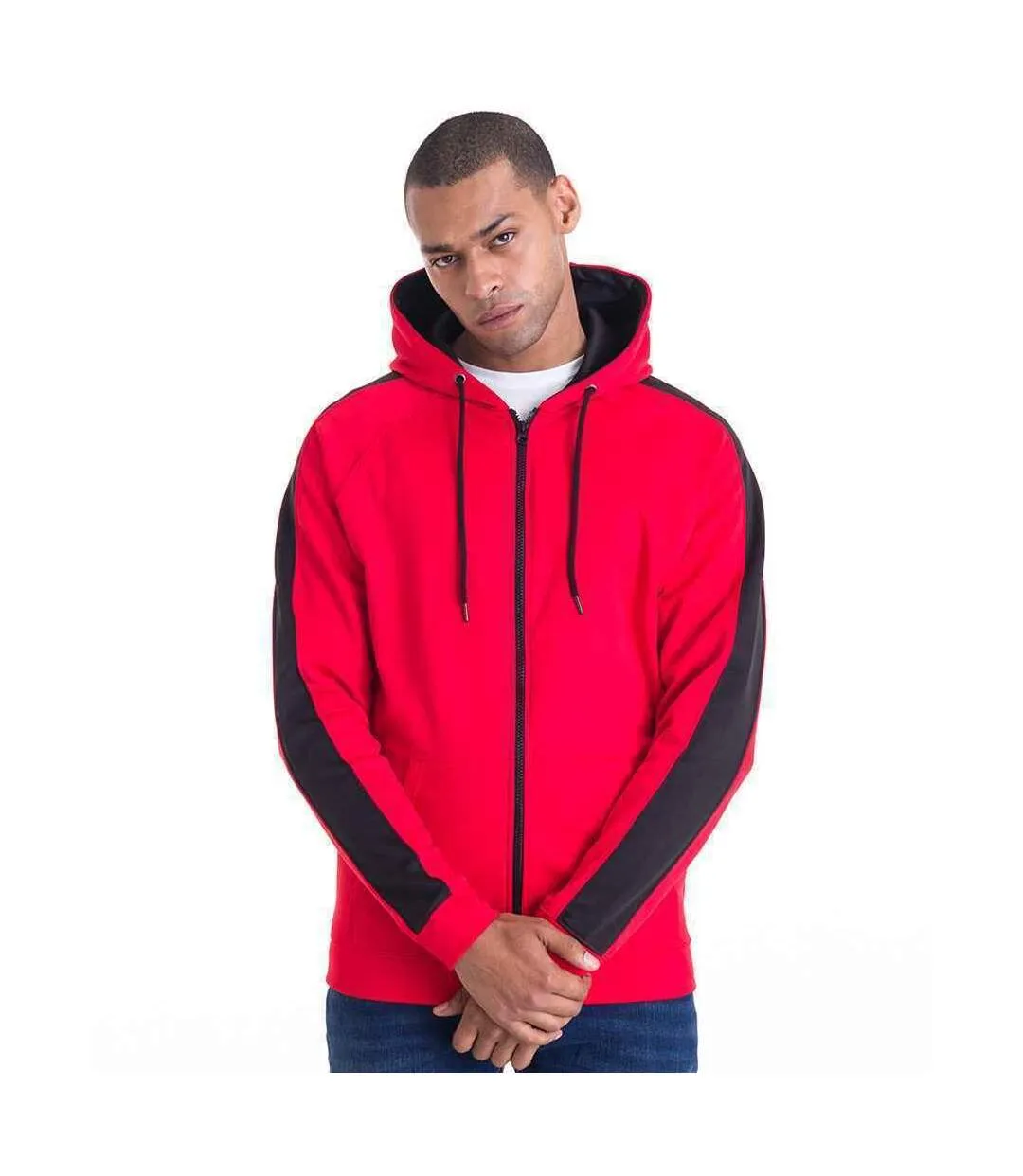 AWDis Just Hoods Mens Contrast Sports Polyester Full Zip Hoodie (Fire Red/Jet Black) - UTPC2967