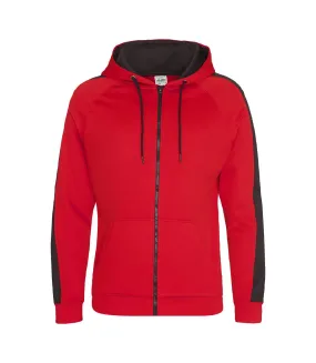 AWDis Just Hoods Mens Contrast Sports Polyester Full Zip Hoodie (Fire Red/Jet Black) - UTPC2967