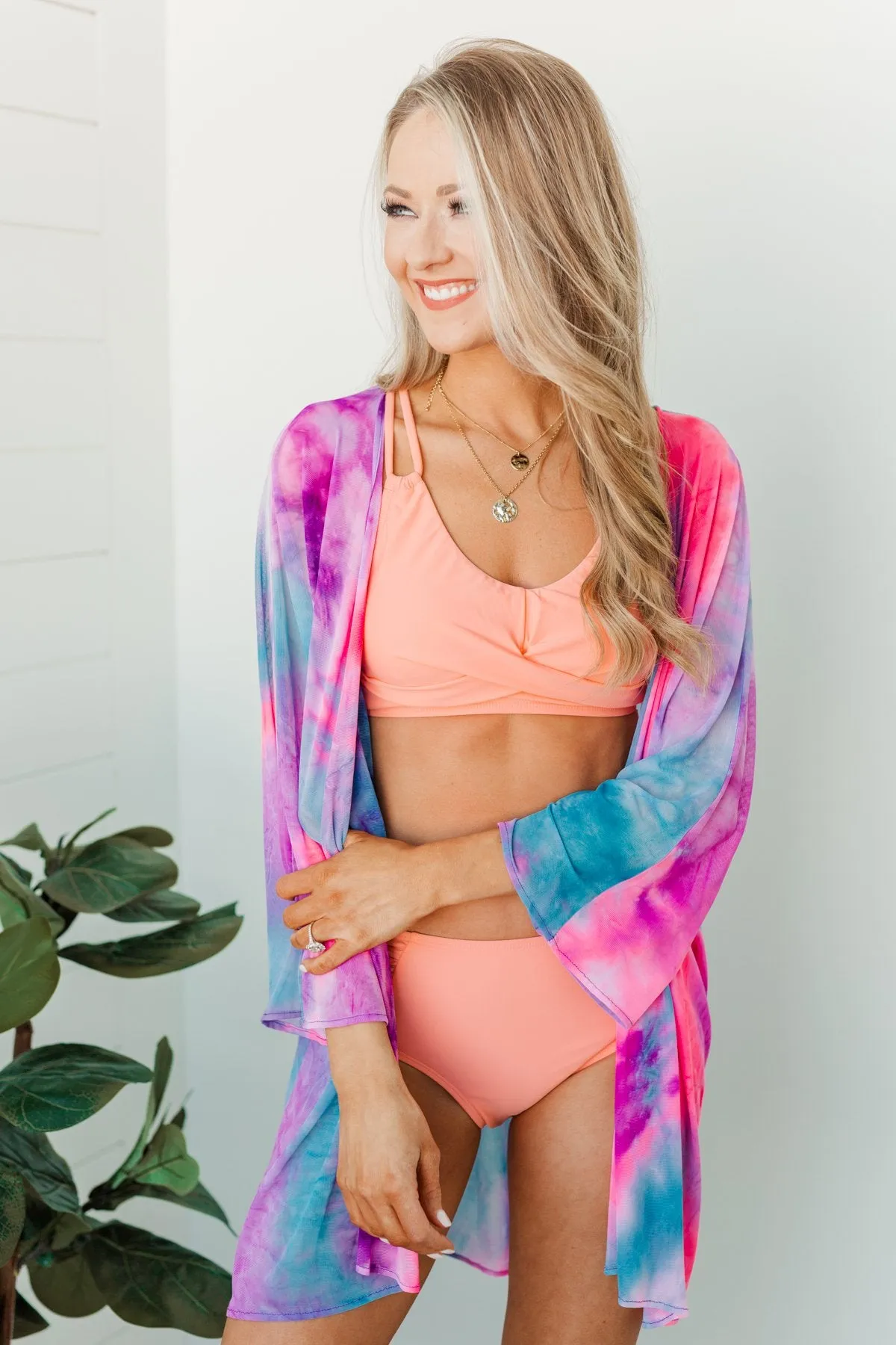 Beachside Bliss Mesh Kimono- Purple, Blue, & Fuchsia