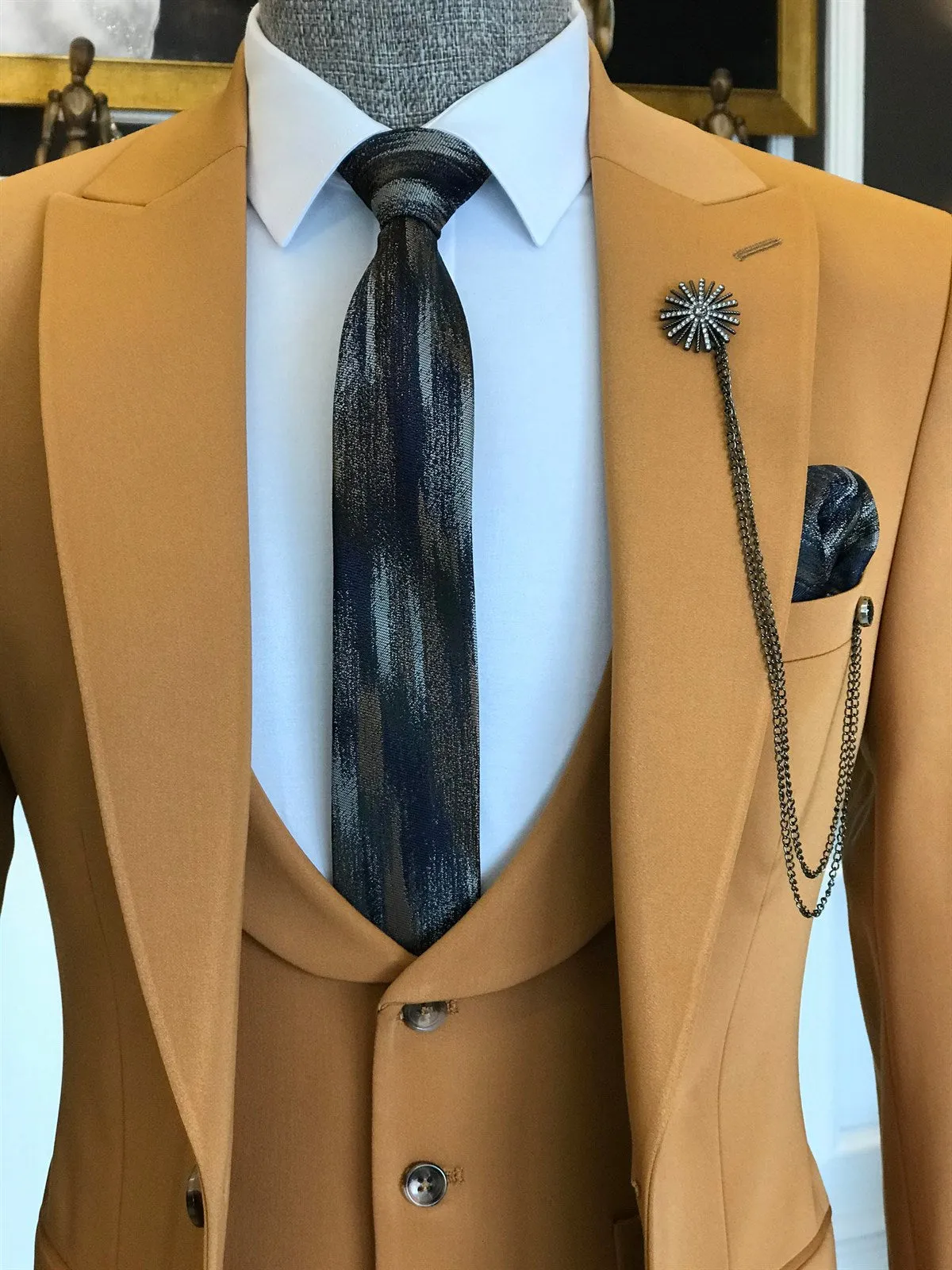 Bojoni Camel Slim-Fit Suit 3-Piece