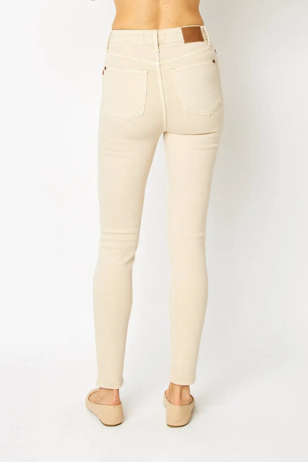 Bone Beige Full Size Garment Dyed Tummy Control Skinny Jeans