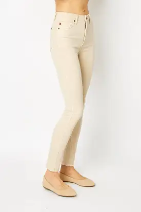 Bone Beige Full Size Garment Dyed Tummy Control Skinny Jeans