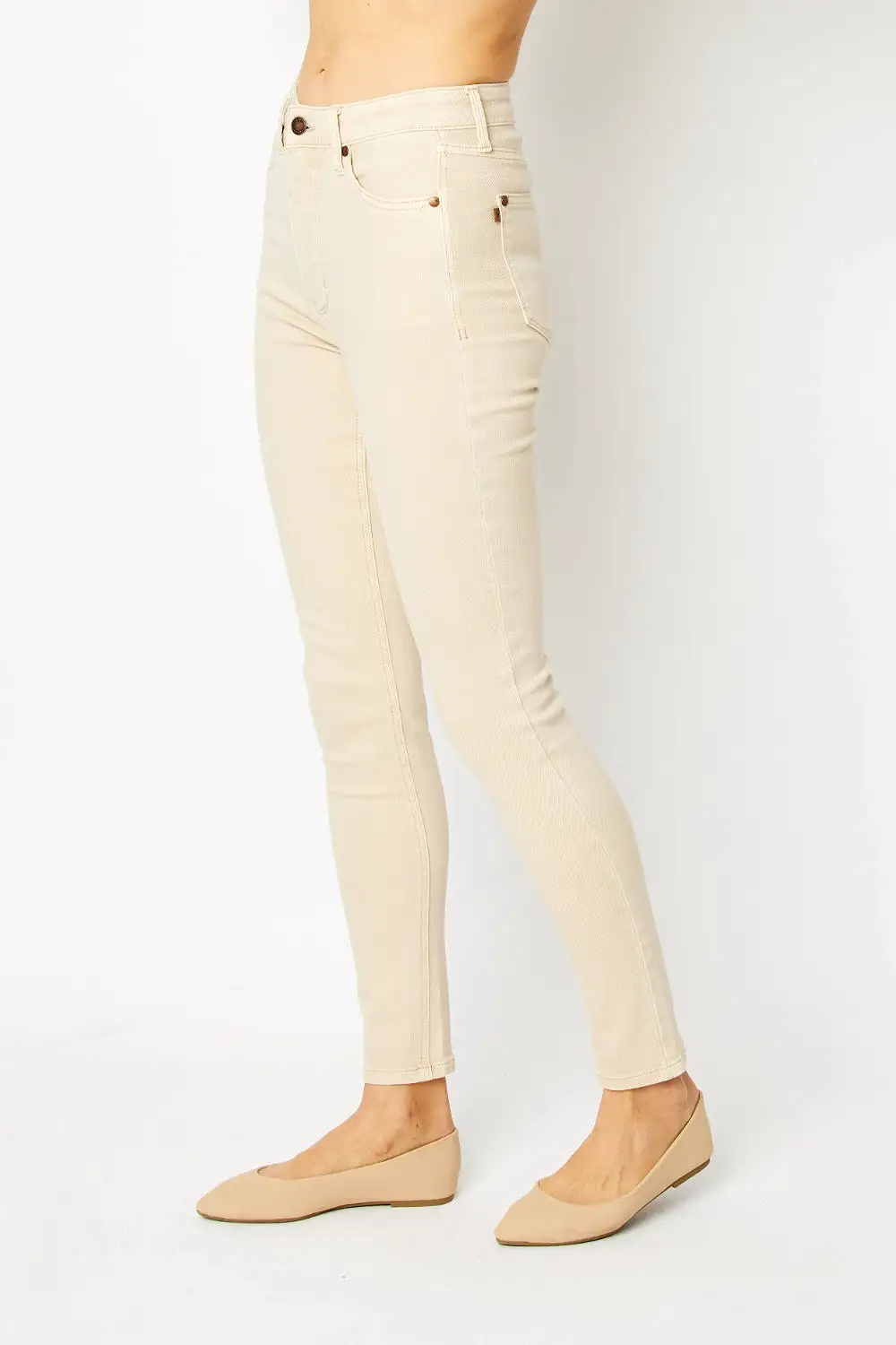 Bone Beige Full Size Garment Dyed Tummy Control Skinny Jeans