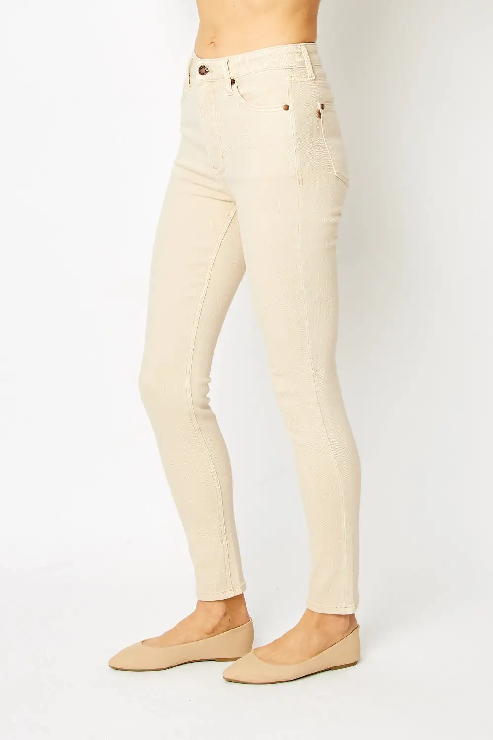 Bone Beige Full Size Garment Dyed Tummy Control Skinny Jeans