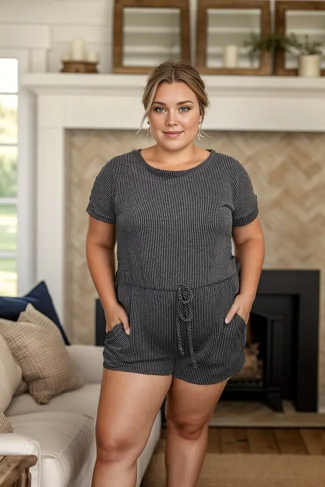 Catch a Good Time - Charcoal Romper