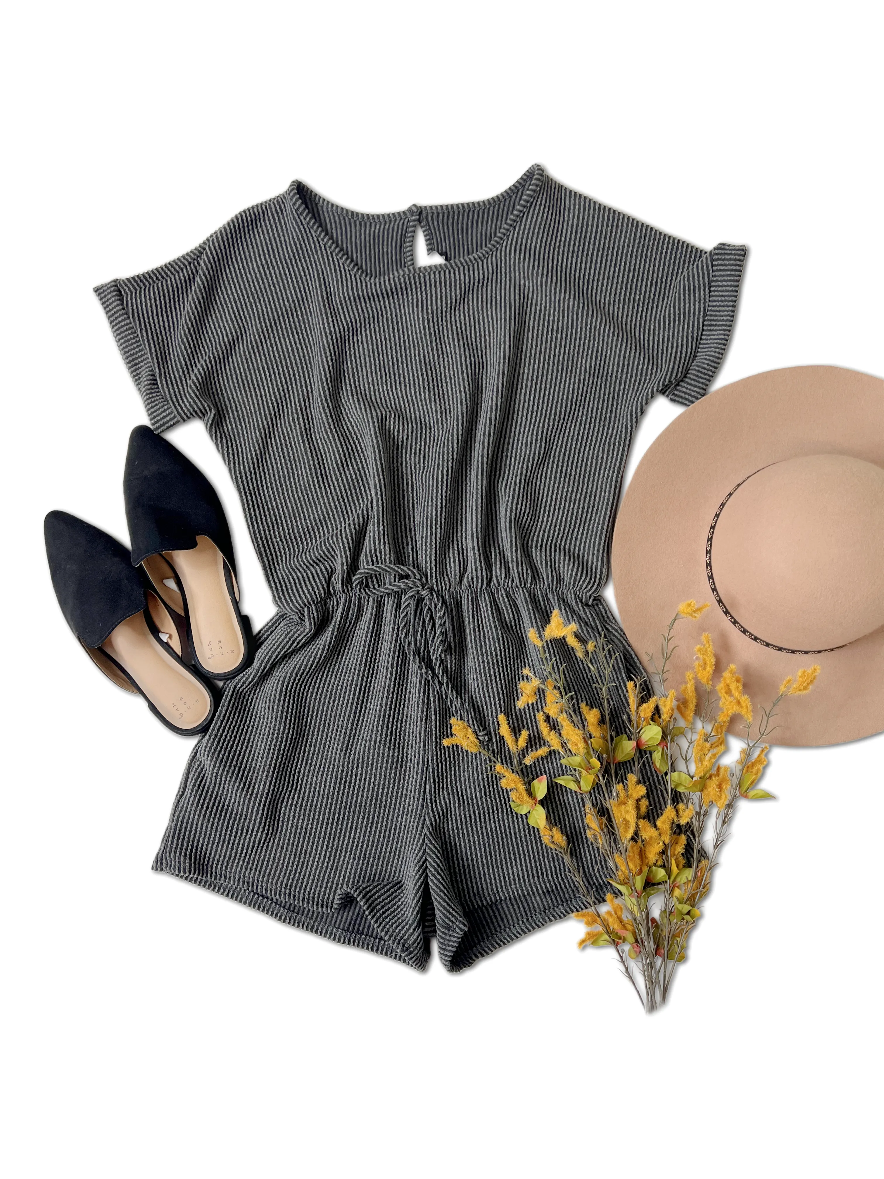 Catch a Good Time - Charcoal Romper