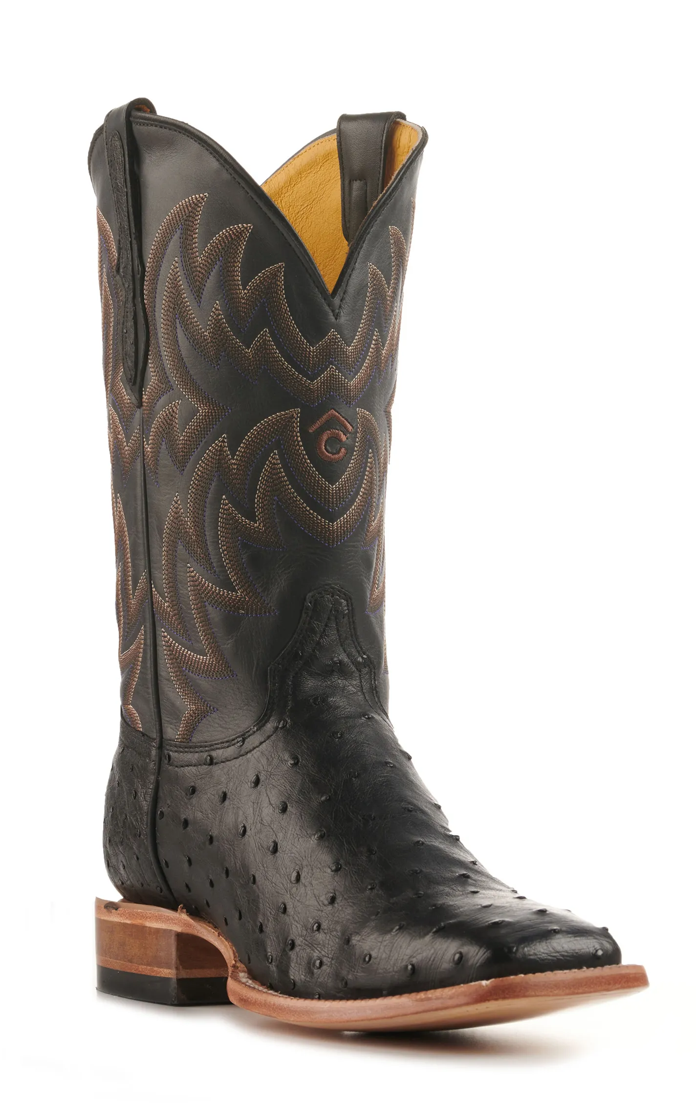 Cavender's Men's Black Full Quill Ostrich Rafter C Wide Square Toe Exotic Cowboy Boots