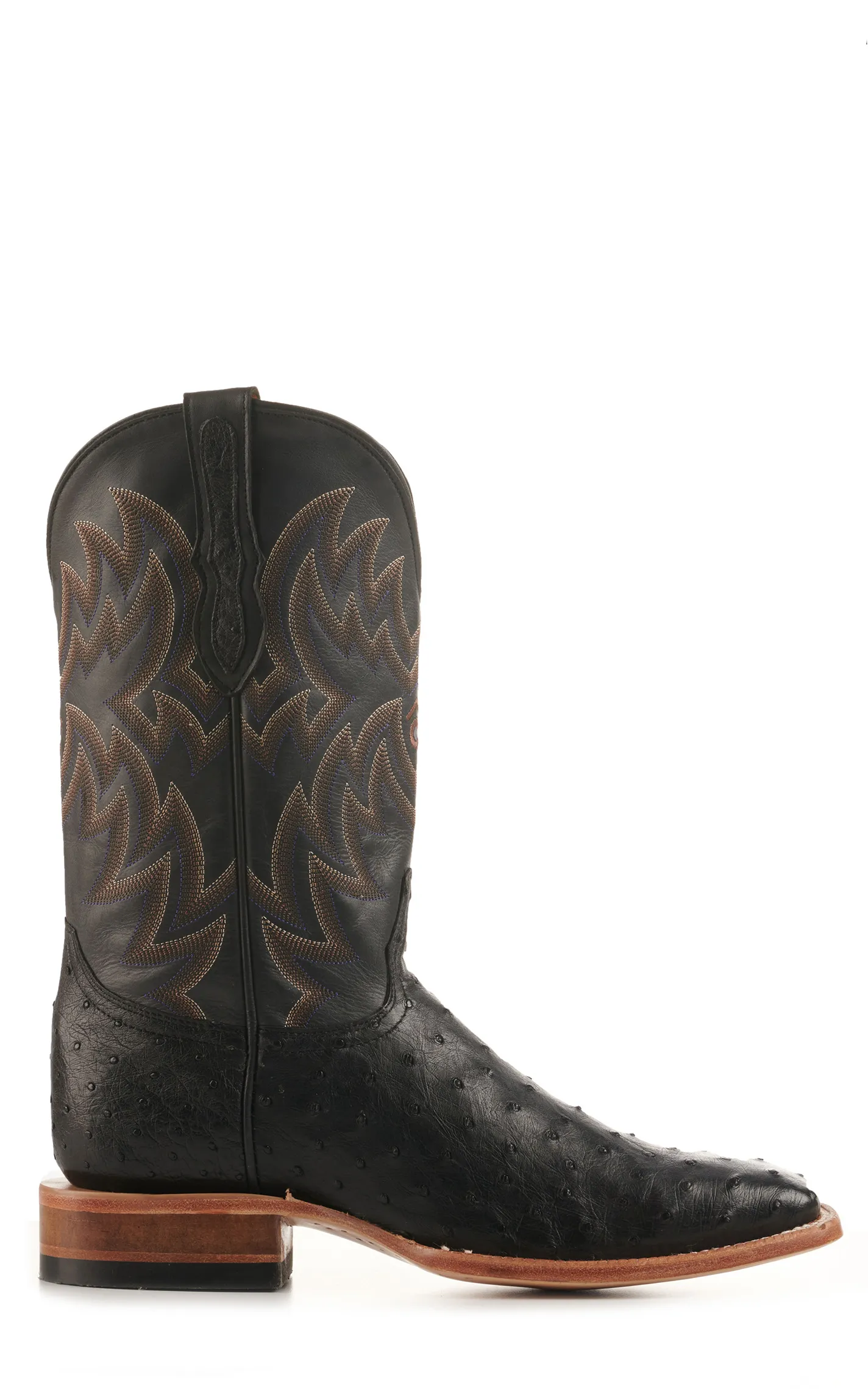 Cavender's Men's Black Full Quill Ostrich Rafter C Wide Square Toe Exotic Cowboy Boots