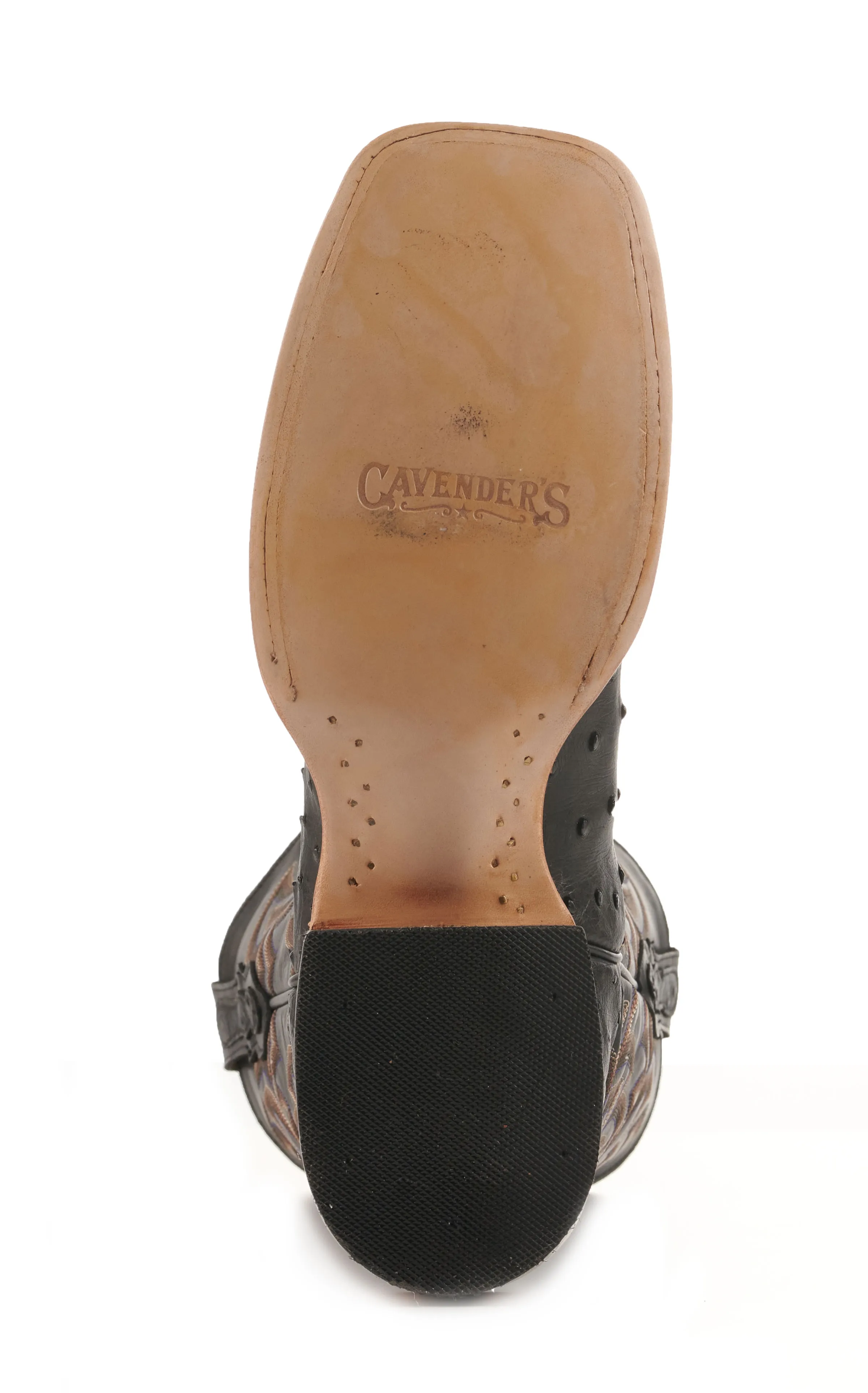 Cavender's Men's Black Full Quill Ostrich Rafter C Wide Square Toe Exotic Cowboy Boots