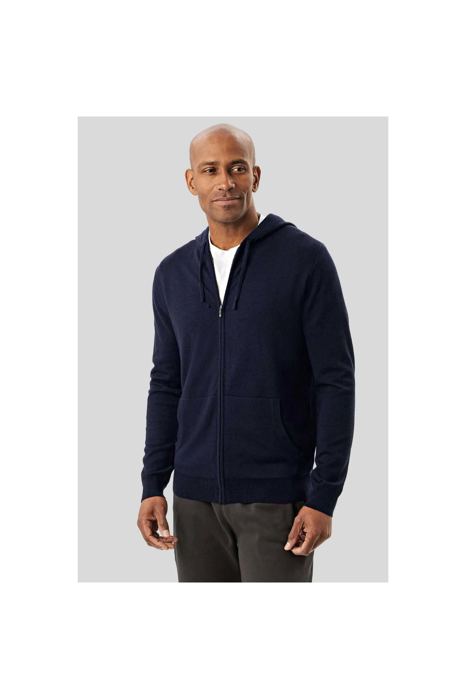 CHARLES TYRWHITT Navy Blue Pure Merino Hooded Zip Through Navy Men Hoodies