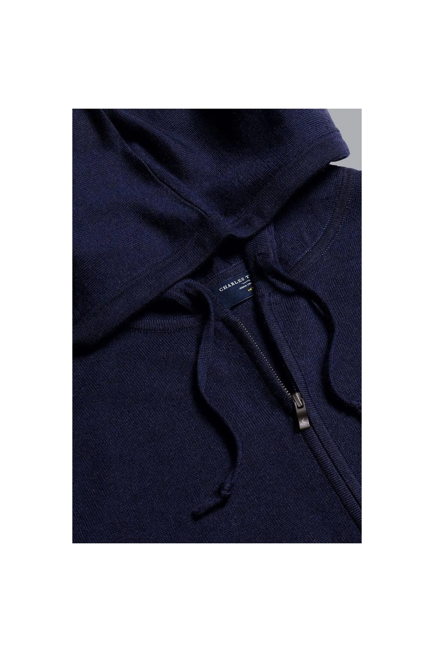 CHARLES TYRWHITT Navy Blue Pure Merino Hooded Zip Through Navy Men Hoodies