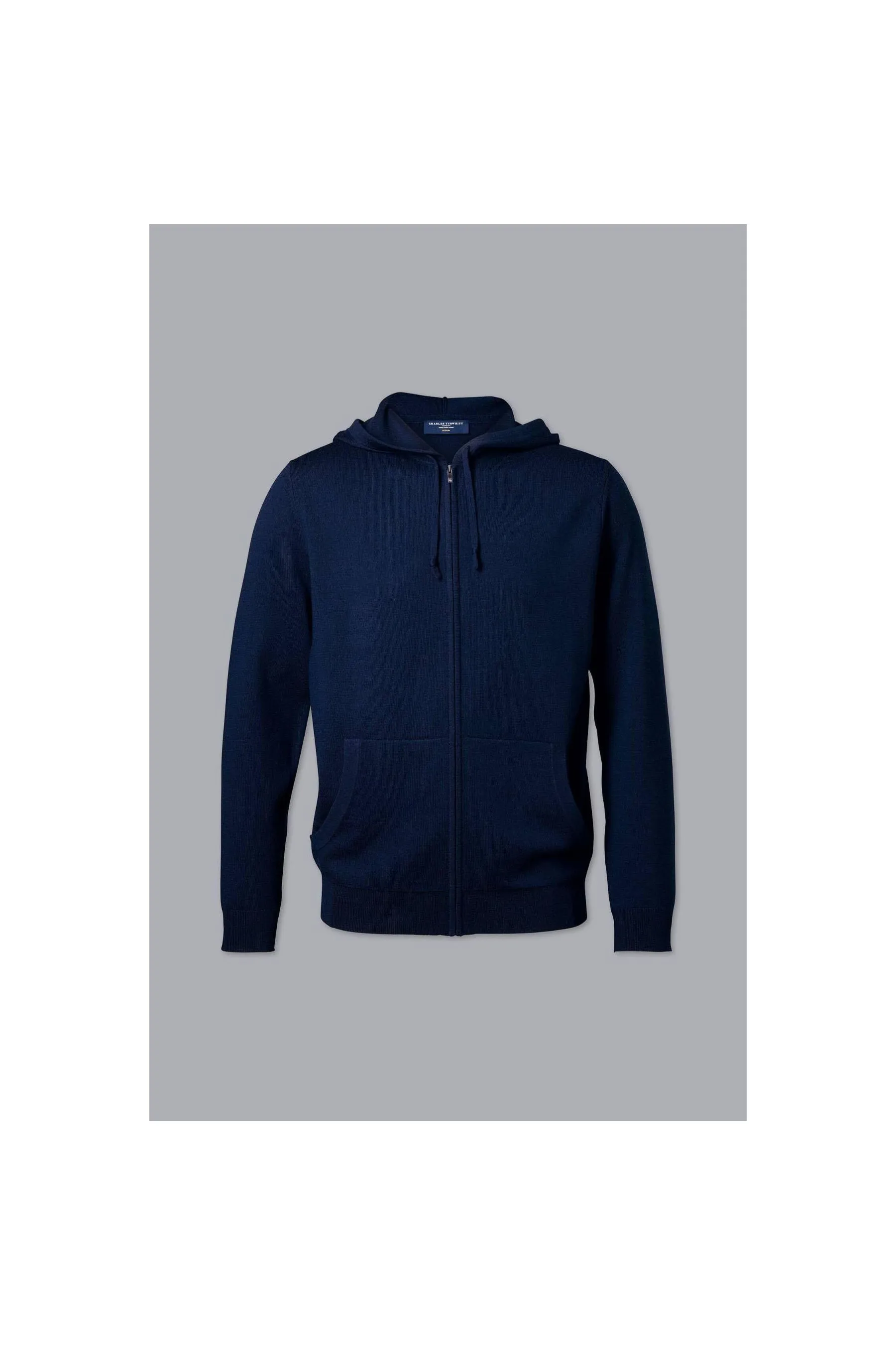 CHARLES TYRWHITT Navy Blue Pure Merino Hooded Zip Through Navy Men Hoodies