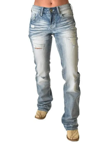 Cowgirl Tuff Womens Chain Breaker Light Wash Cotton Blend Jeans