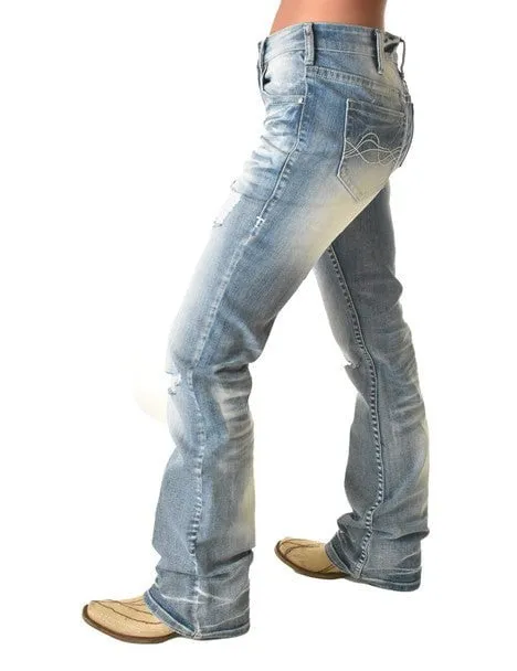 Cowgirl Tuff Womens Chain Breaker Light Wash Cotton Blend Jeans