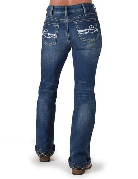 Cowgirl Tuff Womens DFMI Medium Flannel Medium Wash Cotton Blend Jeans