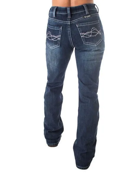 Cowgirl Tuff Womens Double Down Flannel Dark Wash Cotton Blend Jeans