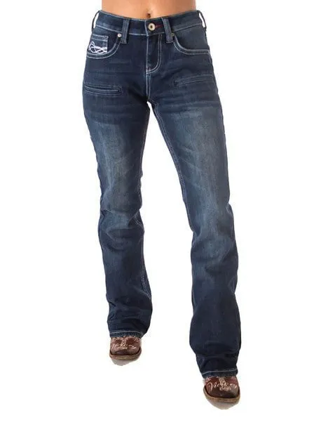 Cowgirl Tuff Womens Double Down Flannel Dark Wash Cotton Blend Jeans