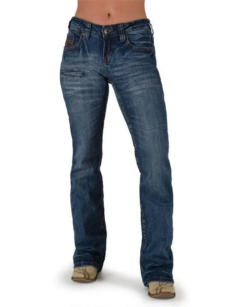 Cowgirl Tuff Womens Earth Shattered Medium Wash Cotton Blend Jeans