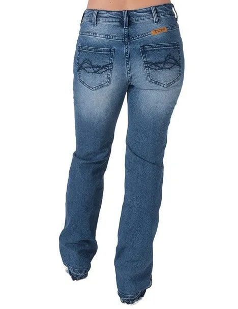 Cowgirl Tuff Womens Loosen Up Medium Wash Cotton Blend Jeans