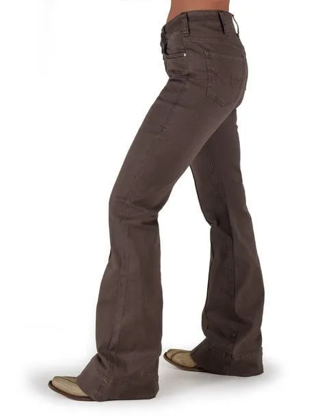 Cowgirl Tuff Womens Natural Waist Chocolate Cotton Blend Jeans