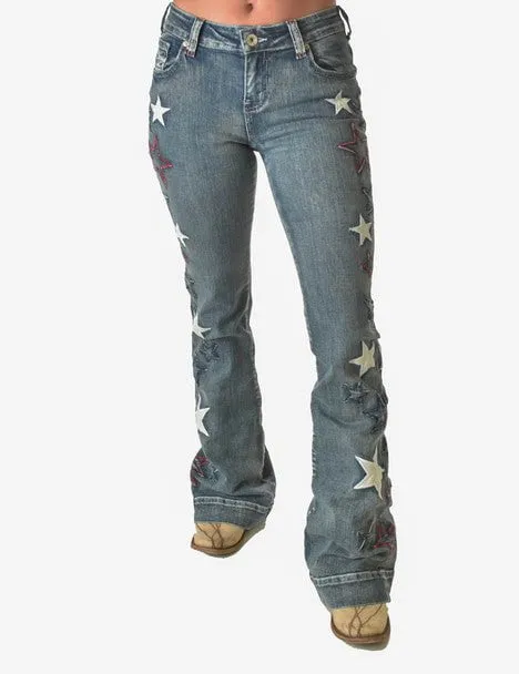 Cowgirl Tuff Womens Starstruck Medium Wash Cotton Blend Jeans