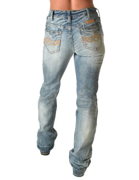 Cowgirl Tuff Womens Thunderstruck Light Wash Cotton Blend Jeans