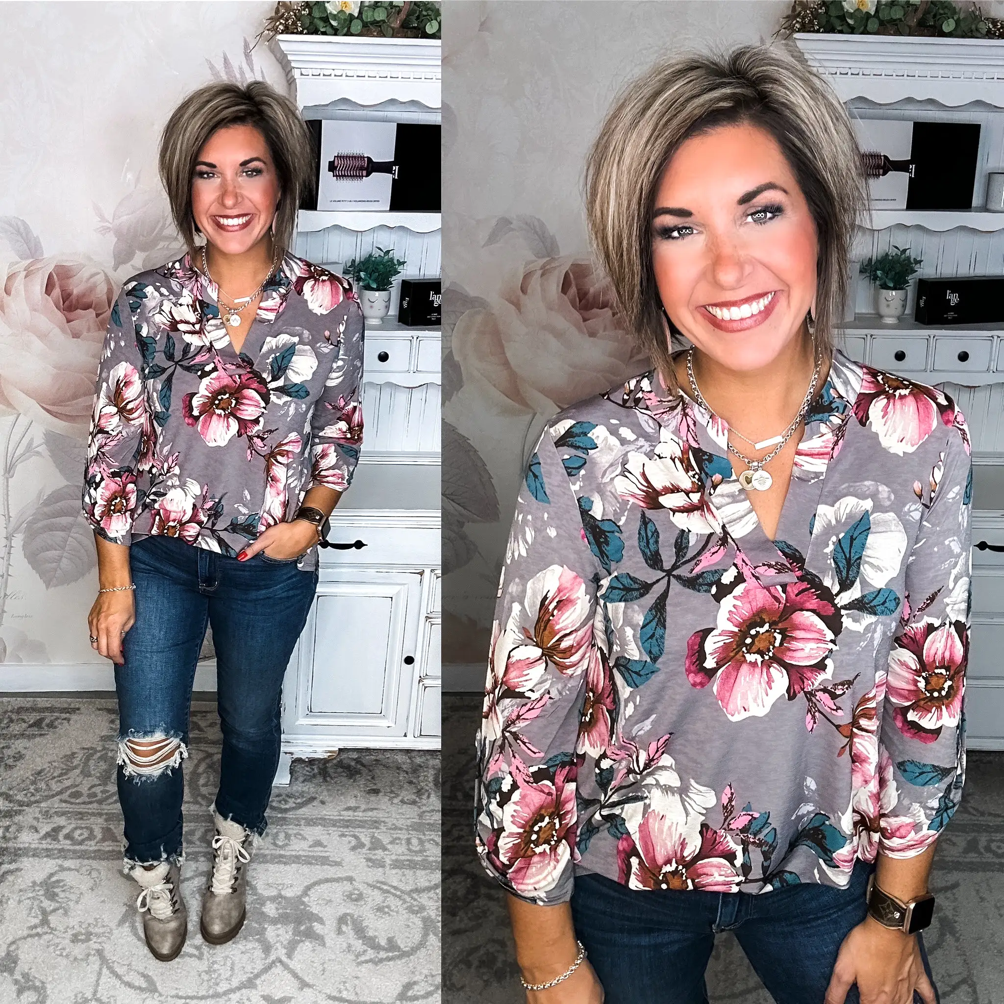 Figure It Out Top - Grey Multi