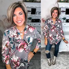 Figure It Out Top - Grey Multi