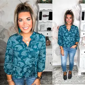 Figure It Out Top - Hunter Green Paisley