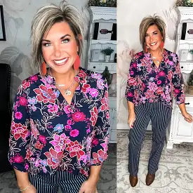 Figure It Out Top - Navy Multi