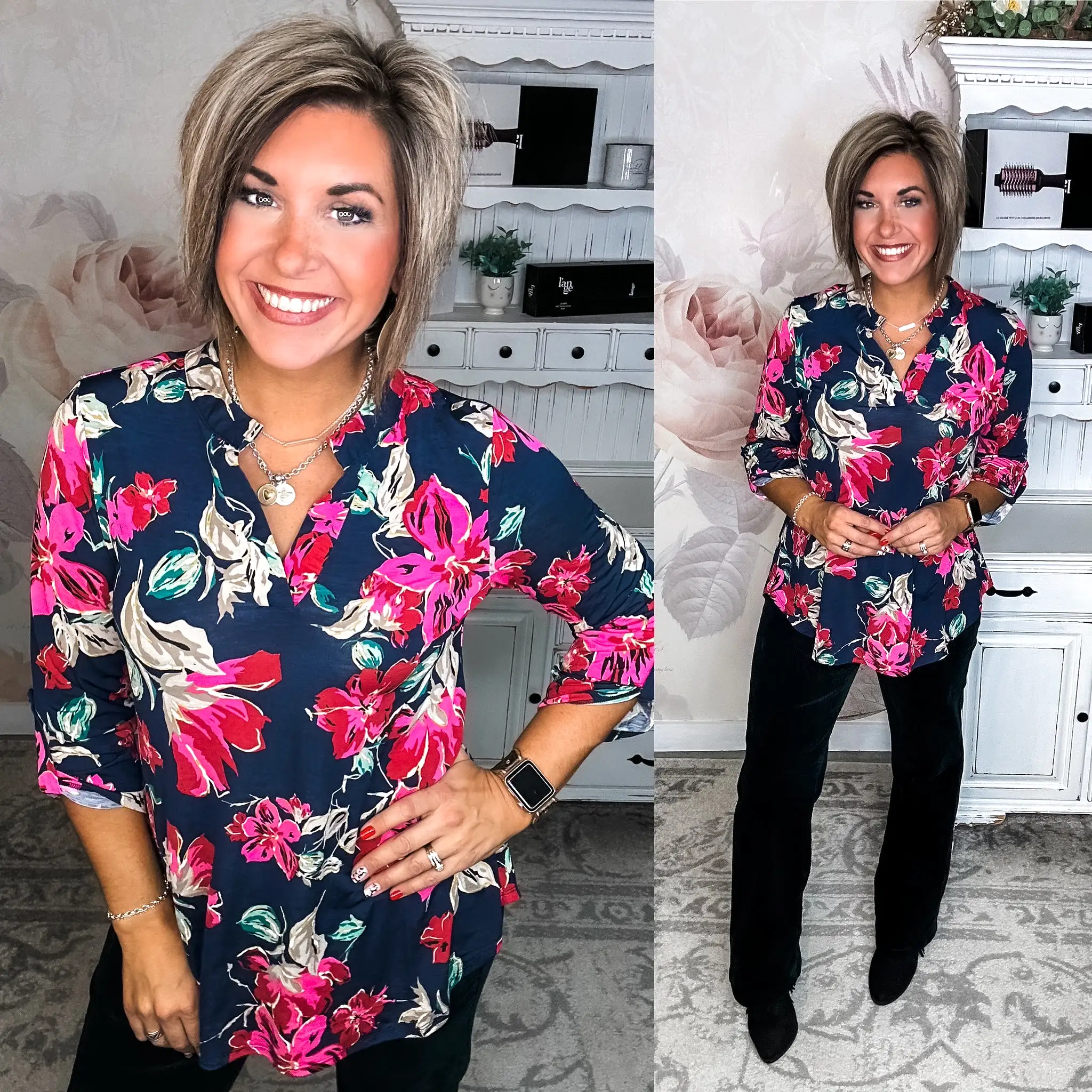 Figure It Out Top - Navy Multi