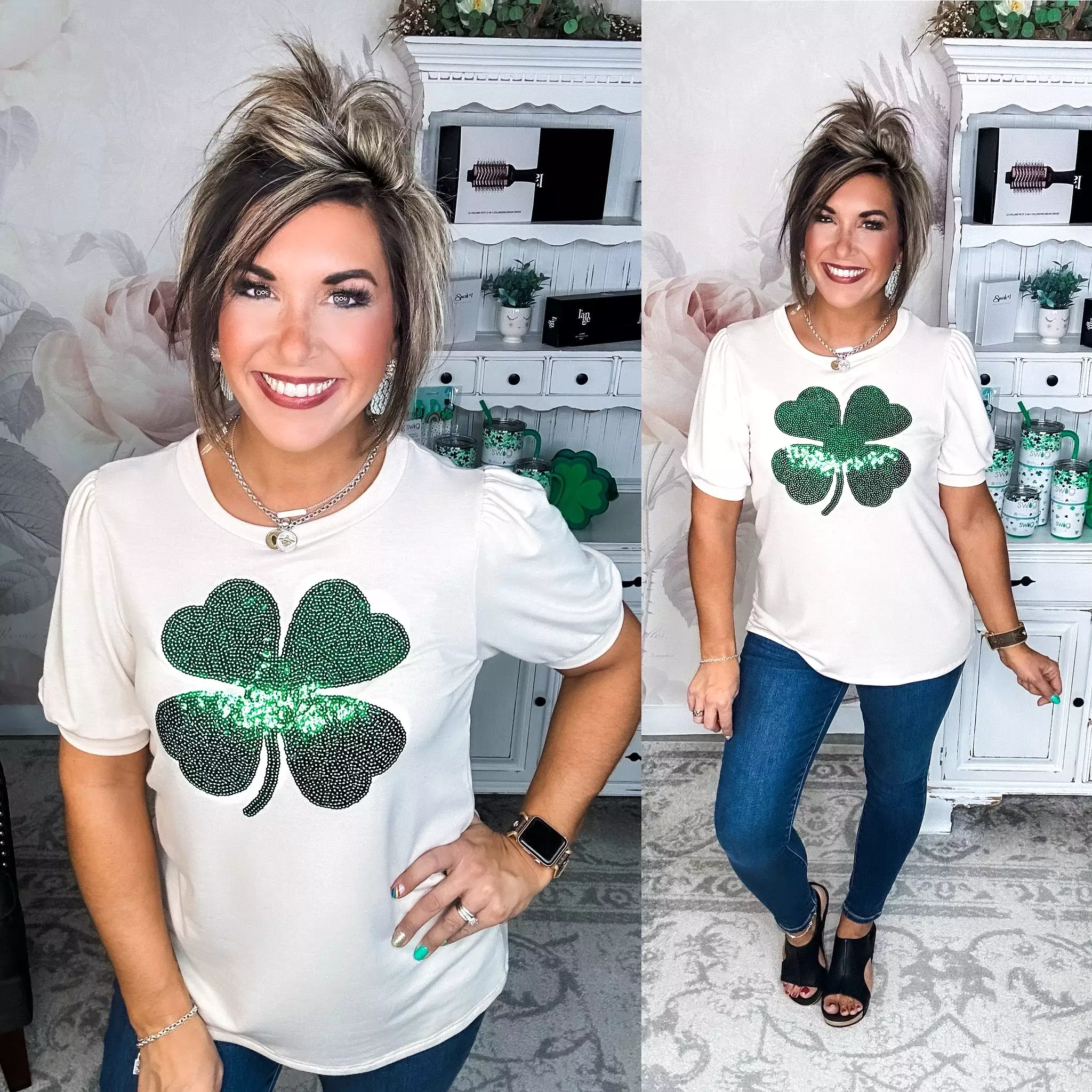 Find Your Luck Sequin Shamrock Top