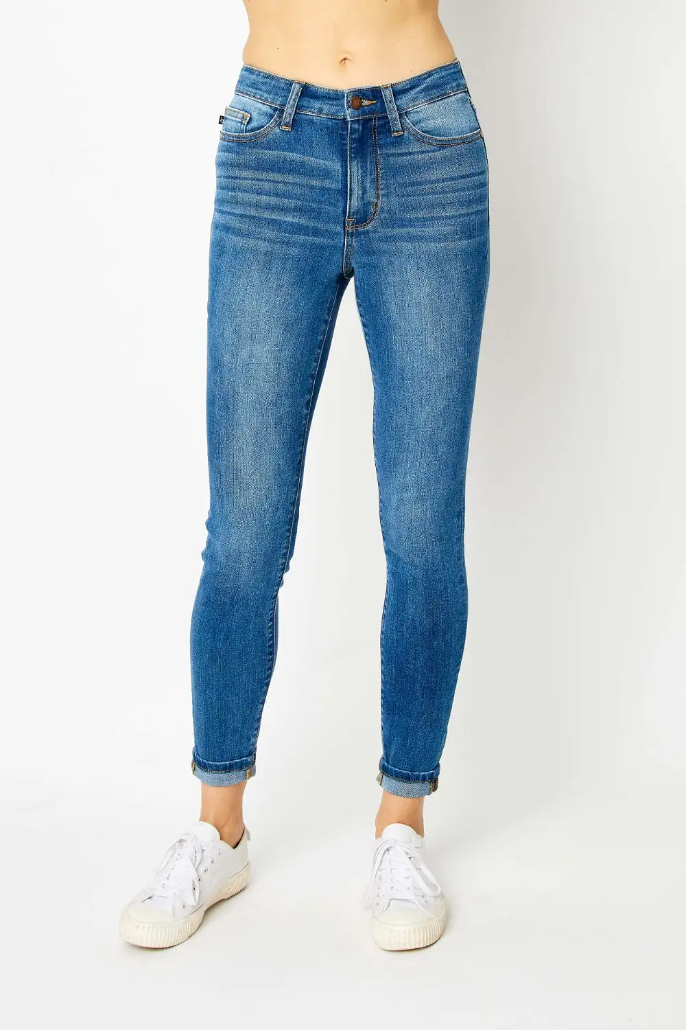 Full Size Cuffed Hem Skinny Jeans