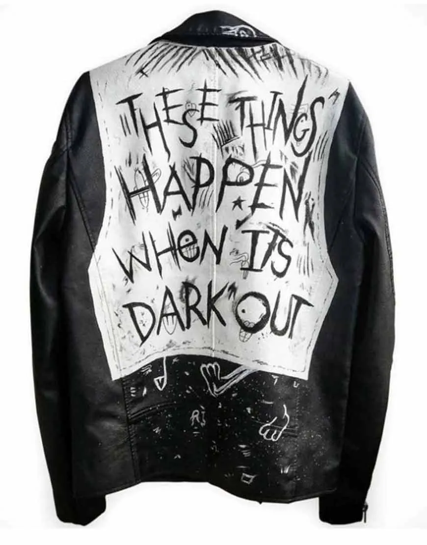 G-Eazy Black Leather Jacket | G-Easy Black Printed Back Leather Jacket